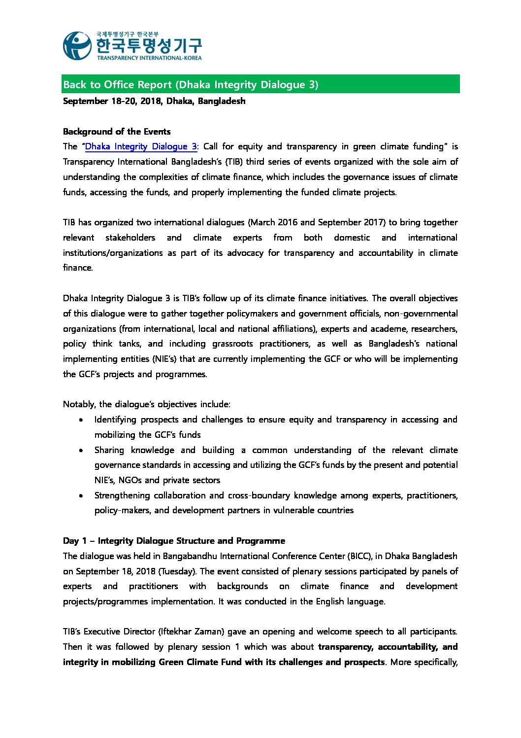 Back to Office Report_Climate Finance - Transparency International korea